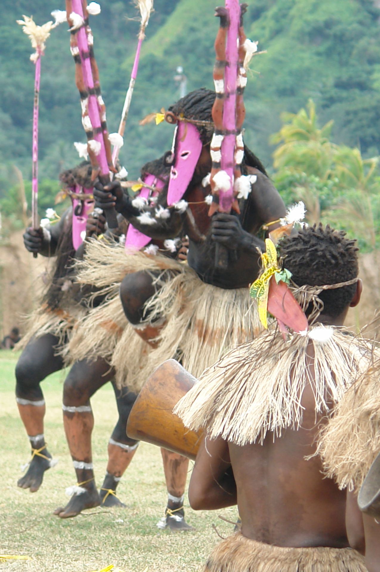 Danseurs en parures traditionnelles lors d’une cérémonie en Papouasie-Nouvelle-Guinée
