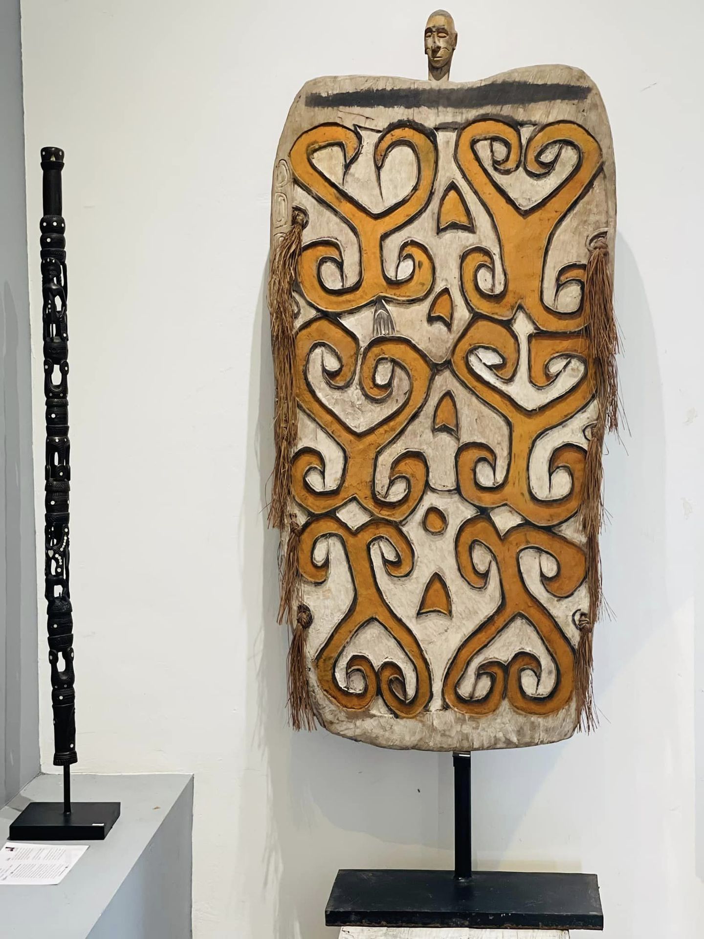 Bouclier de guerre asmat sculpté et peint, Papouasie, art océanien